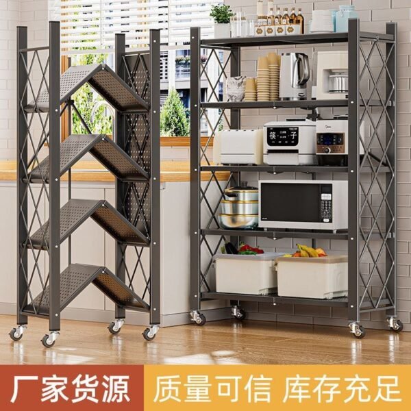 Kitchen No-Installation Floor Storage Rack, Living Room Study Foldable Storage Rack, Movable